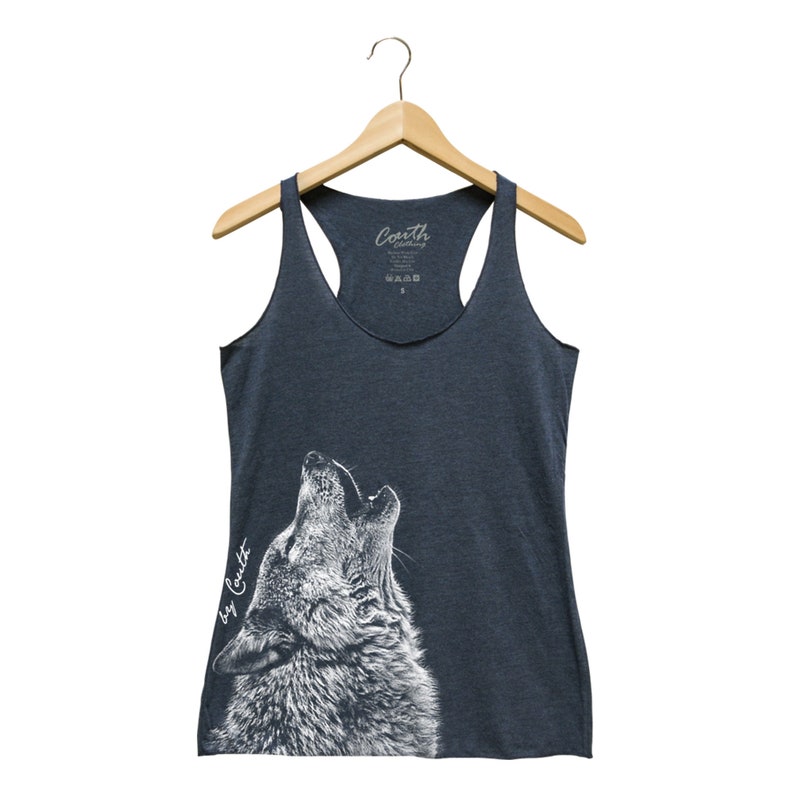 Wolf Tank Top for Women Animal Shirt Gift for Her Summer Racerback Tank Top Cute Screenprint Top for Girl Birthday Graphic Tee Navy