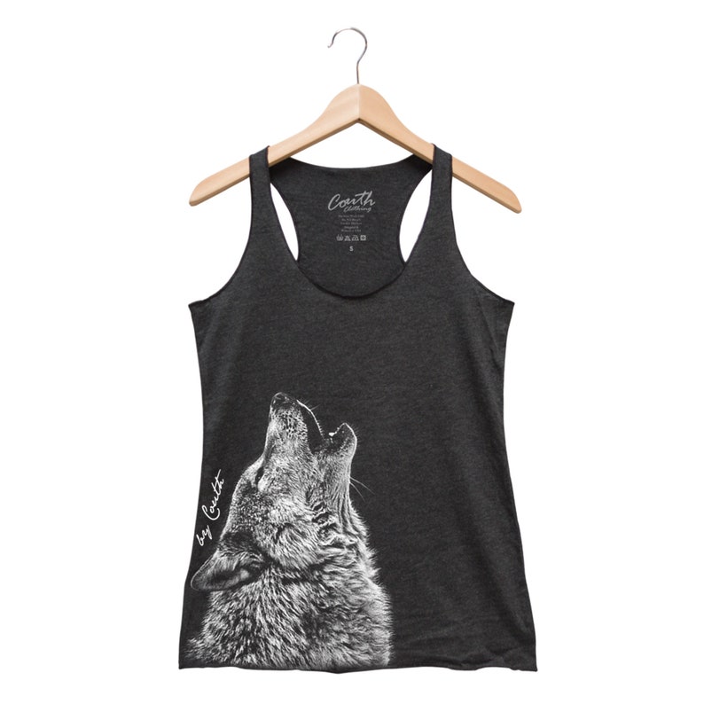 Wolf Tank Top for Women Animal Shirt Gift for Her Summer Racerback Tank Top Cute Screenprint Top for Girl Birthday Graphic Tee Charcoal Black
