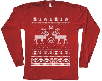 Men Tshirt Christmas Ugly Sweater Ready to Ship Size XL Tshirt Hand Screen Print  Crew Neck Long Sleeve tshirt