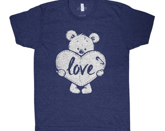Teddy Bear Shirt, Mens Tshirt, Shirt for Women, Bear T-shirt, Valentines Day Gift, Cute Tshirt, Couple Shirt, Triblend Tshirt, Animal Shirt