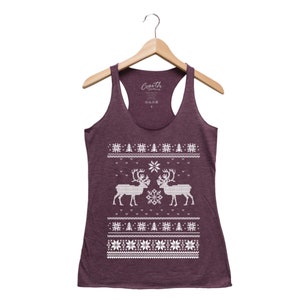 Christmas Ugly Sweater Women Tank Top Triblend Racerback Tank Top Hand Screen Printed Maroon