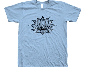 Lotus T-shirt, Men's T-shirt, Unisex T-shirt, Screen Print, Crew Neck, 100% Cotton, Flower Shirt, White T-shirt, Gifr for Women, Yoga Top