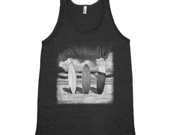 Surfing Board Unisex Tank Top Triblend Tank Top Hand Screen Print