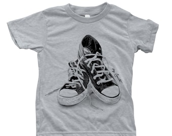 Kids Sneakers T shirt  Hand Screen Printed   Short Sleeve Crew Neck