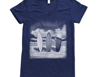 SURFING Shirt Women Screen Print Tri-Blend Short Sleeve Tshirt Available: S, M, L, XL