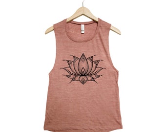 Lotus Flower Tank - Muscle Tee - Yoga Tank - Screen Print - Summer Shirt - Vacay Shirt - Gift for Women - Tank Top for Women - Yoga Shirt