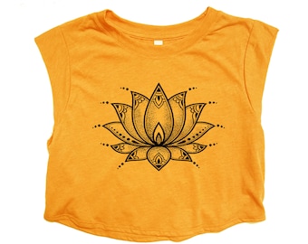 Yoga Tank - Cropped Tee - Crop Tank - Lotus Shirt - Summer Shirt - Flower Shirt - Gift for Women - Womens Shirt - Crop Top - Yoga Top