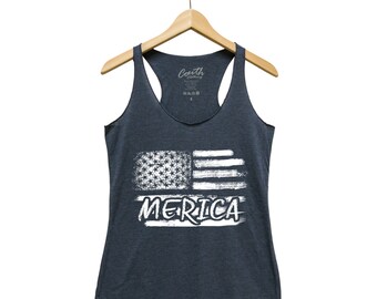 Womens Clothing, 4th of July Tank Top, Merica Tank Top, Graphic Tee, Distressed Flag, American Flag, Independence Day Gift, USA, Racerback