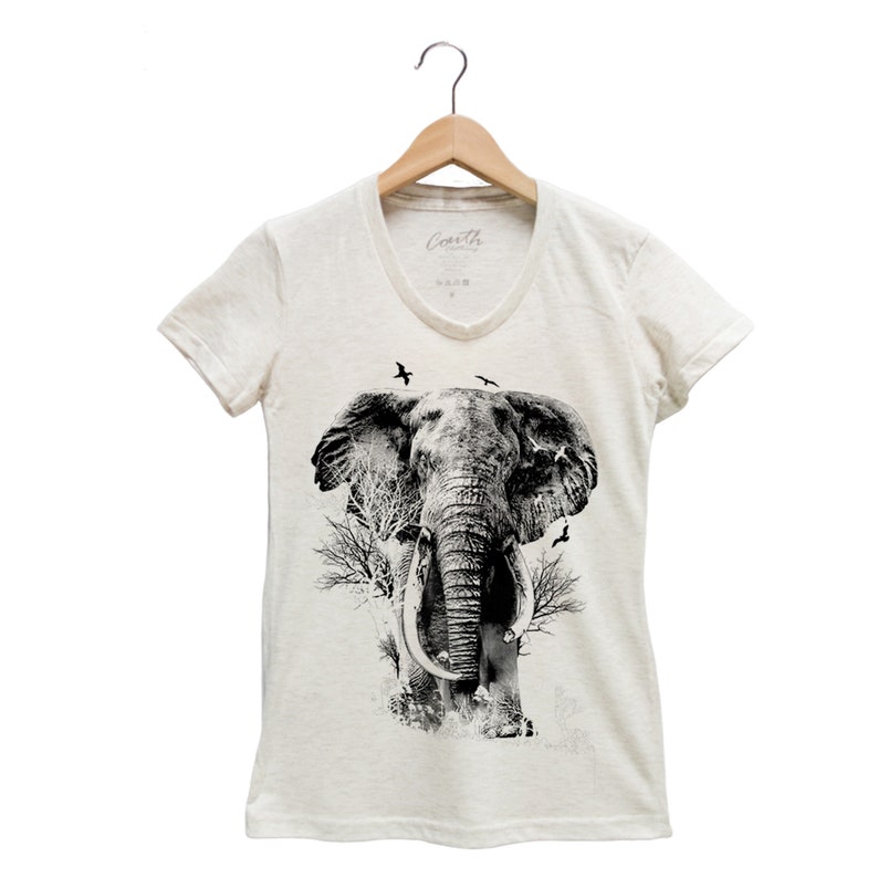 Elephant Junior Shirt, Shirt for Women, T-shirt with Elephant, Gifr for Women, Animal T shirt, Graphic Tee, Yoga Top Oatmeal