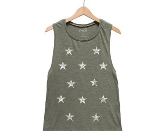 Star Tank Top for Women, Gift for Mom, Shirt with Star, Space Tank Top, Muscle Tee, Graphic Shirt, Space Tank Top, Girl Birthday Gift