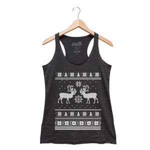 Christmas Ugly Sweater Women Tank Top Triblend Racerback Tank Top Hand Screen Printed Charcoal Black