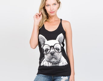 French Bulldog Tank Top, Women Tank Top, Frenchie Tank Top, Dog Tank Top, Dog Mom, Dog Lover, Triblend Racerback Tank Top, Animal Print