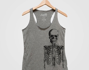 Halloween Skeleton Women Tank Top Triblend Racerback Tank Top Hand Screen Print