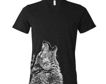 Wolf T-shirt, Men Graphic Tee, Custom Hand Screen Print, Tri-Blend Short Sleeve, Howling T-shirt, Animal T-shirt, Women T-shirt
