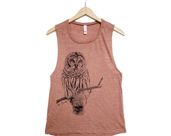 Owl Tank - Muscle Tee - Muscle Tank - Bird Shirt - Summer Shirt - Vacay Shirt - Gift for Women - Tank Top for Women - Animal Print Shirt