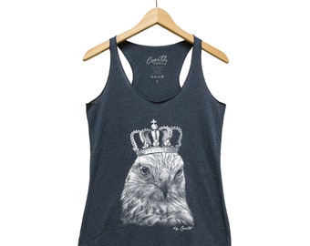 Hawk Tank Top, Women's Tank Top, Bird Tank Top, Graphic Tee, Fashion Tank Top, Triblend Racerback Tank Top, Screen Print, Crown Tank Top