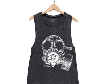 GAS MASK Women Tank Top, Military Shirt, Muscle Tank, Steampunk Shirt, Black Tank Top, Graphic Tee, Retro Tank Top, Vintage Shirt