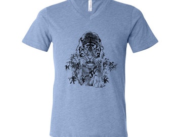 Tiger V-neck Tshirt - Graphic Tee Women - Tiger Shirt Men - Animal Shirt - Nature Wildlife Shirt