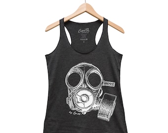 GAS MASK Women Tank Top, Military Shirt, Vintage Gas Mask Shirt, Steampunk Shirt, Black Tank Top, Graphic Tee, Retro Tank Top, Vintage Shirt