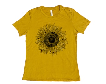 Flower Shirt, Sunflower Womens Tshirt, Nature Shirt, Summer Shirt, Screenprint Shirt, Camping Shirt, Birthday Gift, Graphic Tee