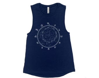 Zodiac Muscle Tank Top, Women Tank Top, Astrology Shirt, Birth Sign, Zodiac Dial, Zodiac Sign, Funny Shirt, Summer Shirt, White Shirt