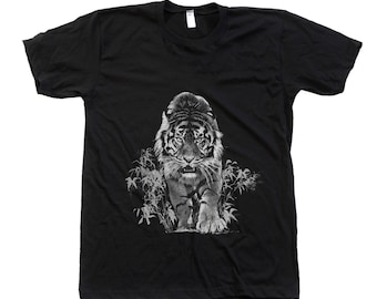 Tiger Tshirt, Mens T-shirt, Unisex T-shirt, Screen Print, Crew Neck, Animal Shirt, Tree Shirt, White T-shirt, Short Sleeve