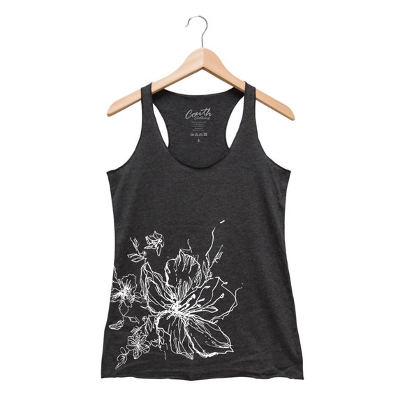 Floral California Dark Grey Racerback Tank (Black Design) Floral California Dark Grey Racerback Tank (Black Design)