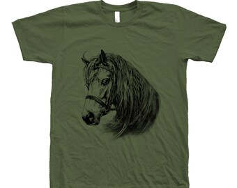 Horse Tshirt, Mens T-shirt, Unisex T-shirt, Screen Print, Crew Neck, Animal Shirt, White T-shirt, Short Sleeve, Gift for Dad