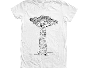 Womens Junior Tshirt Baobab Tree Tshirt Custom Hand Screen Print Crew Neck Available: S, M, L, Xl, 2Xl
