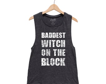 Witch Shirt, Halloween Shirt, Baddest Witch Muscle Tee, Muscle Tank Top, Halloween Costume Shirt, Black Tank Top, Gothic, Funny Shirt