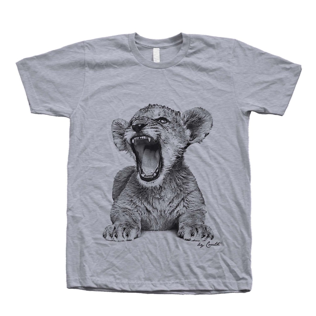 Lion Tshirt, Mens Tshirt, Lion Cub Shirt, Cute Animal Tshirt, Graphic Tee, Hand Screen Print ...