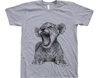 Lion Tshirt, Mens Tshirt, Lion Cub Shirt, Cute Animal Tshirt, Graphic Tee, Hand Screen Print, Cute Tshirt, Animal Shirt