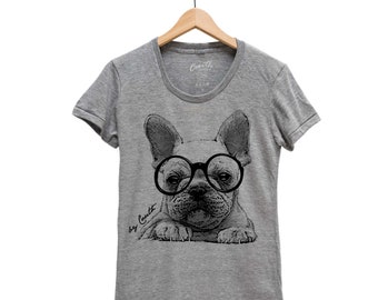 French Bulldog Shirt, Womens Junior Tshirt, Frenchie T-shirt, Cute Animal Print, Animal T-shirt, Animal Tshirt, Dog Tshirt, Puppy Tshirt