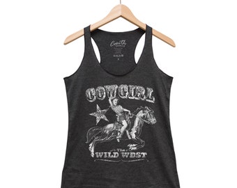 Cowgirl Tank Top, Women's Tank Top, Country Tank Top, Rodeo Tank Top, Triblend Racerback Tank Top, Hand Screen Print, Fashion Tank Top