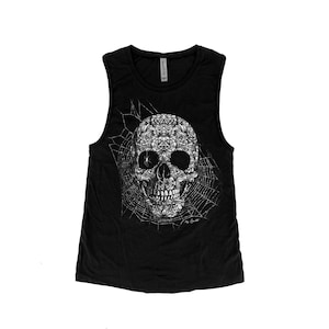 Halloween Shirt for Women Halloween Skull Tank Top Gift for Her Skeleton Muscle Tank Halloween Funny Costume Black Tank Top Gothic