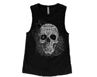 Halloween Shirt for Women Halloween Skull Tank Top Gift for Her Skeleton Muscle Tank Halloween Funny Costume Black Tank Top Gothic