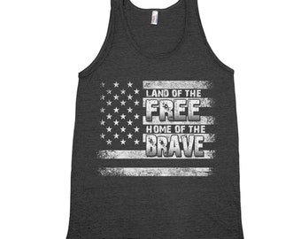 Mens Tank Top, Land of the Free Home of the Brave, Unisex Shirt, Triblend Hand Screen Print, Flag Apparel, Flag Clothing Man, USA America