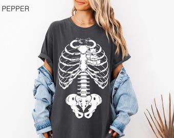 Skeleton T shirt, Comfort Colors® Unisex T-shirt, Women's T-shirt, Halloween Shirt, Gothic T-shirt, Retro T-shirt, 100% Cotton, Graphics