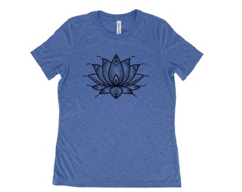 Lotus Flower Shirt, Womens Tshirt, Nature Shirt, Summer Shirt, Screenprint Shirt, Yoga Shirt, Birthday Gift, Graphic Tee