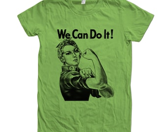 Womens Junior Tshirt, Rosie Shirt, We Can Do It Shirt, Rosie the Reveter, Crew Neck, Graphic Tee, Blue Tshirt, Gifr for Women