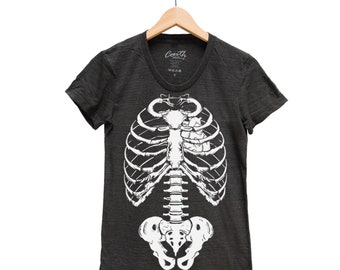 Halloween Shirt, Womens Junior Tshirt, Skeleton Tshirt, Screen Print, Halloween Costume, Halloween Gift, Goth Shirt