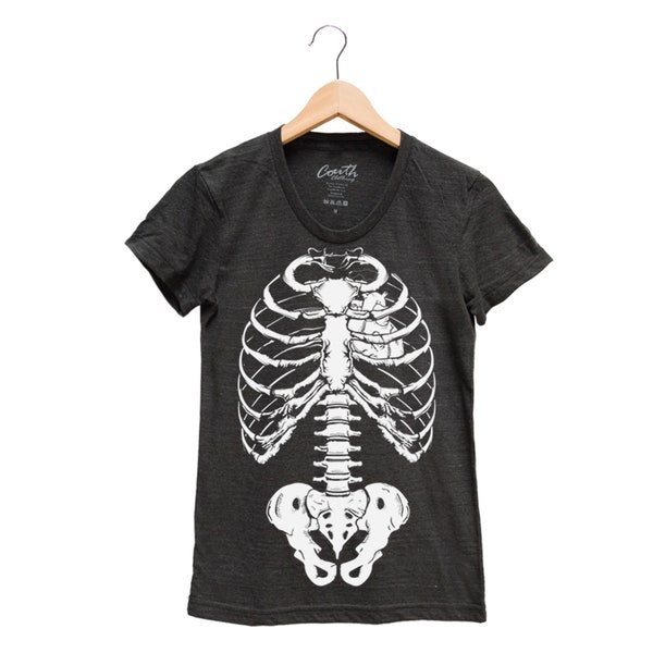 Halloween Shirt, Womens Junior Tshirt, Skeleton Tshirt, Screen Print, Halloween Costume, Halloween Gift, Goth Shirt