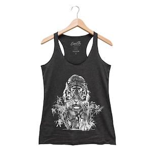 Tiger Shirt for Women Tank Top Triblend Racerback Tank Top Hand Screen Print Animal Shirt Gift for Women Graphic Tee Nature Shirt