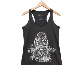 Tiger Shirt for Women Tank Top Triblend Racerback Tank Top Hand Screen Print Animal Shirt Gift for Women Graphic Tee Nature Shirt