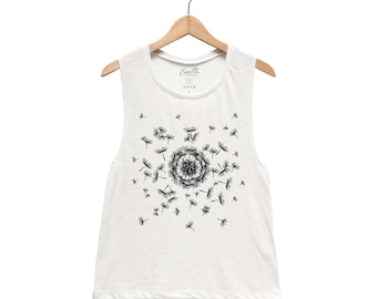 Flower Tank Top for Women Muscle Tee Floral Shirt Gift for Her Dandelion Shirt Summer Shirt Nature Tank Top Gift for Friend Birthday