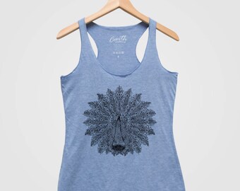 PEACOCK Women Tank Top Triblend Racerback Tank Top Hand Screen Print