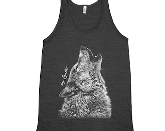 Wolf Tank Top, Men's Tank Top, Unisex Tank Top, Yoga Tank Top, Black Tank Top, Animal Tank Top, Gift for Men, Animal Shirt, Bohemian
