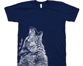 WOLF T Shirt, Men's T-shirt, Unisex T-shirt, Howling Wolf, Animal Print T, Screen Print, Crew Neck, Black T-shirt