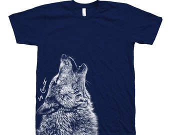 WOLF T Shirt, Men's T-shirt, Unisex T-shirt, Howling Wolf, Animal Print T, Screen Print, Crew Neck, Black T-shirt