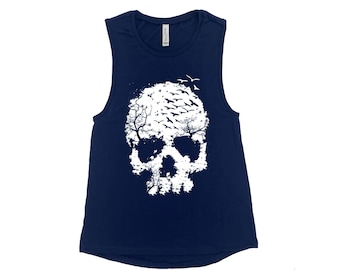 Skull Halloween Shirt, Muscle Tank Top, Women Tank Top, Halloween Costume Shirt, Black Tank Top, Gothic, Funny Shirt, Graphic Tee